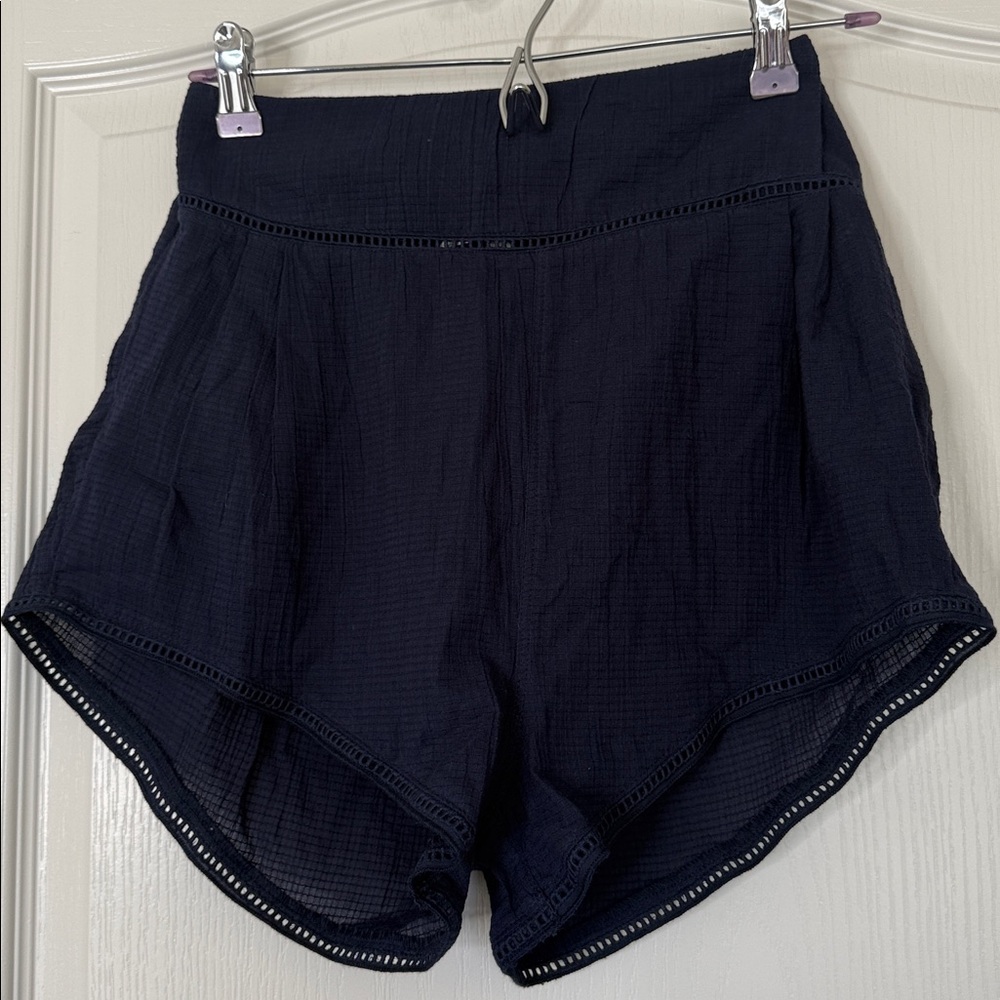 Free People Intimately Eyelet Lounge Pajamas Shorts Navy Blue Small